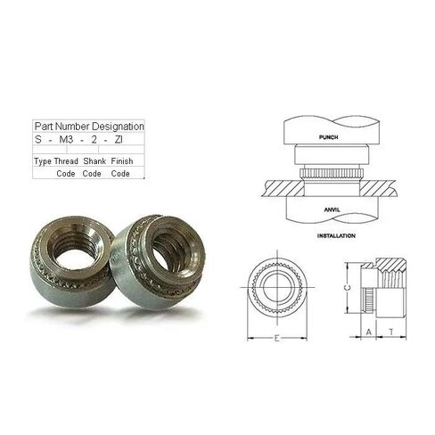 Zkensh-Bolts M3 صواميل تثبيت ذاتية، ضغط صواميل في صواميل مجعدة، خزانة خادم رف، إدراج لوحات برشام، تستخدم على نطاق واسع (100 قطعة، S-M3-2) in Kuwait