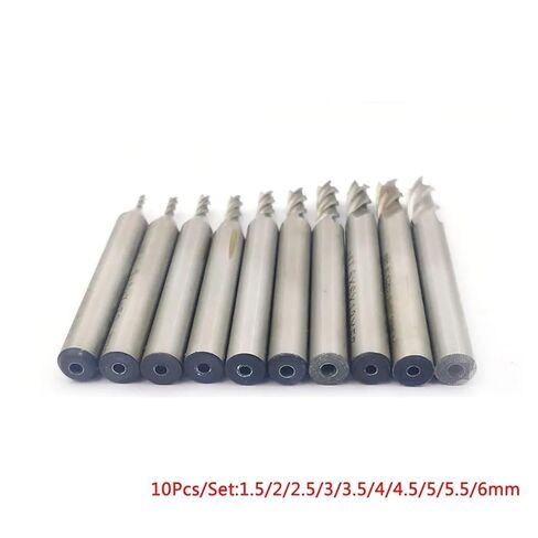 10pcs/Set 1.5/2/2.5/3/3.5/4/4.5/5/5.5/6mm 4 Flute End Milling Cutter Straight Shank HSS Aluminum Milling Tool in Kuwait