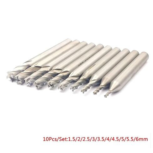 10pcs/Set 1.5/2/2.5/3/3.5/4/4.5/5/5.5/6mm 4 Flute End Milling Cutter Straight Shank HSS Aluminum Milling Tool in Kuwait