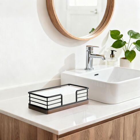 Mkono Guest Towel Holder Tray for Bathroom Napkins Holder for Table Wooden Rectangle Disposable Hand Towel Basket for Kitchen Counter Dining Room Vanity Coffee Bar Party in Saudi Arabia