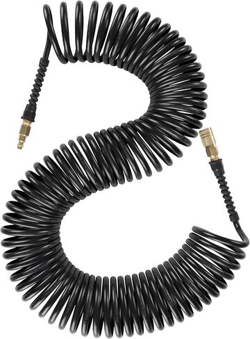 Keepro Polyurethane Recoil Air Hose, 1/4 Inch ID By 10 Feet Long Air Compressor Hose with 1/4" Repairable Solid Brass Industrial Quick Coupler and Plug, 145 PSI Maximum Pressure, Black in Kuwait