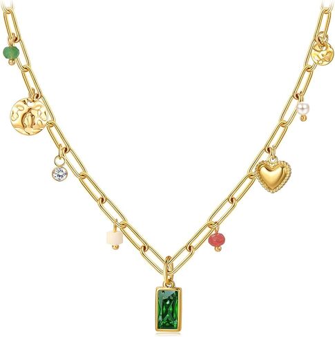 14k Gold Plated Necklace for Women Trendy Birthstone Necklace for Women Green Cubic Zirconia Pendant Charm Necklaces Birthday Gifts Waterproof Jewelry in Kuwait
