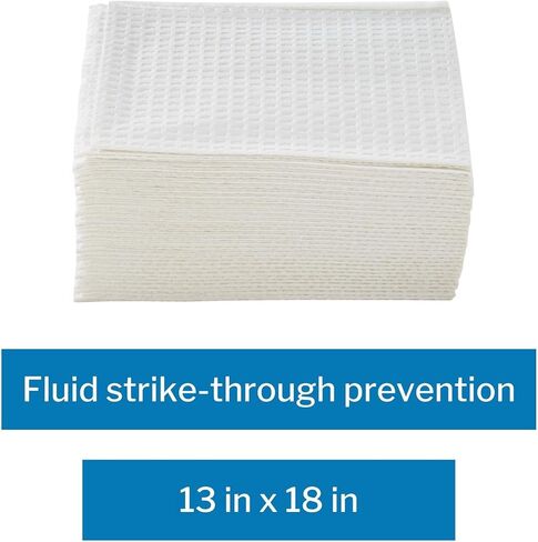 مناشف مكيسون للاستعمال مرة واحدة [عبوة من 250 قطعة] لصدريات الأسنان والأظافر والوشم وطبيب الأسنان والطبية - 13 × 18 بوصة، مناديل مكونة من طبقتين مع ظهر بولي، منقوش بالوافل، أبيض in Kuwait