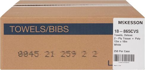 مناشف مكيسون للاستعمال مرة واحدة [عبوة من 250 قطعة] لصدريات الأسنان والأظافر والوشم وطبيب الأسنان والطبية - 13 × 18 بوصة، مناديل مكونة من طبقتين مع ظهر بولي، منقوش بالوافل، أبيض in Kuwait