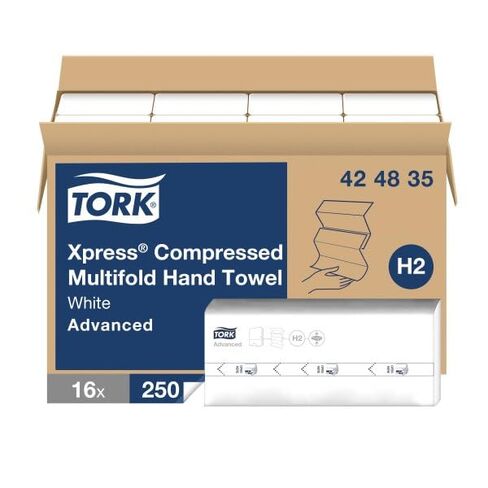 Tork Xpress Compressed Multifold Hand Towel White H2, Advanced, Strong and Absorbent, 16 x 250 Sheets, 424835 in Saudi Arabia