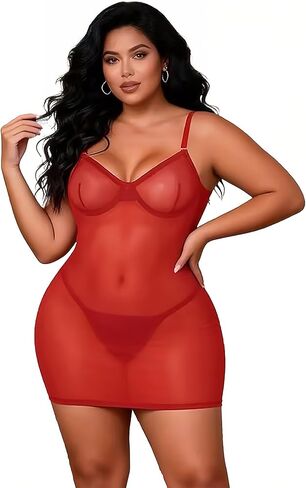 Comeondear Women Sexy bodysuit بالإضافة إلى حجم Deep V V Deck Lingerie Dress in Saudi Arabia