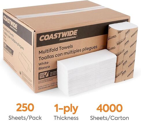 Professional Recycled Multifold Paper Towels, 1-ply, 250 Sheets/Pack, 16 Packs/Carton in Kuwait