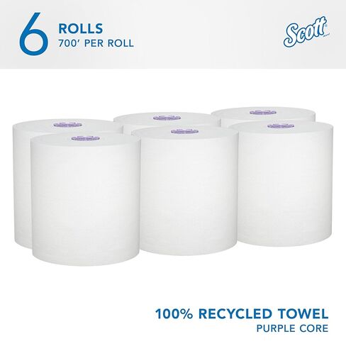 Scott® Essential 100% Recycled Hard Roll Paper Towels, Bulk (58423), Hardwound, Absorbency Pockets™, White, Fits Scott Essential Purple Core Dispensers (6 Rolls at 700' Each, 4,200'/Case) in Kuwait