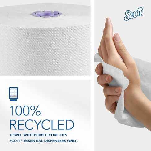 Scott® Essential 100% Recycled Hard Roll Paper Towels, Bulk (58423), Hardwound, Absorbency Pockets™, White, Fits Scott Essential Purple Core Dispensers (6 Rolls at 700' Each, 4,200'/Case) in Kuwait