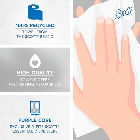 Scott® Essential 100% Recycled Hard Roll Paper Towels, Bulk (58423), Hardwound, Absorbency Pockets™, White, Fits Scott Essential Purple Core Dispensers (6 Rolls at 700' Each, 4,200'/Case) in Kuwait