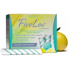GHT - مزيج مشروب مسحوق بروبيوتيك Fivelac ، البروبيوتيك للنساء ، الرجال ، الأطفال - الدعم والإلغاء الهضمي السلس - تخفيف الإمساك والغاز - 60 حزمة ، 3.18 أوقية ، غير المعدلة وراثيا in Saudi Arabia