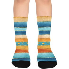 جوارب المشي لمسافات طويلة بطباعة فنية مخططة لغروب الشمس - جوارب شتوية حرارية سميكة دافئة للأولاد والبنات للمدرسة، والارتداء اليومي والأنشطة الخارجية in Kuwait