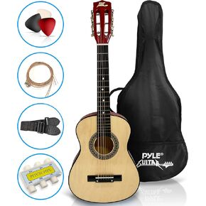 Pyle 30-Inch Beginner Acoustic Guitar Kit, 6-String Classical Style Travel Guitar for Kids and Adults - Includes String Set, Strap, Picks, Pitch Pipe, Storage Gig Bag - Hand Crafted Basswood in Kuwait
