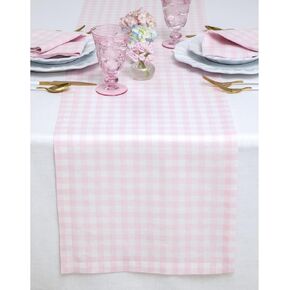 مفرش طاولة Solino Home Linen Gingham بطول 132 بوصة - 100% من الكتان النقي القطيفة باللون الأصفر مقاس 14 × 132 بوصة مثالي لتناول الطعام والربيع والصيف وعيد الأم in Kuwait