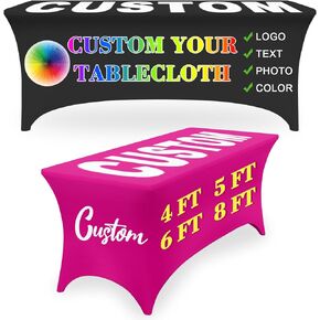 Custom Table Cloth with Business Logo Text for Tradeshow 8FT, Personalized Stretch Spandex Tablecloth with Image Customized Table Cover Events Display Wedding Party (8 FT) in Saudi Arabia