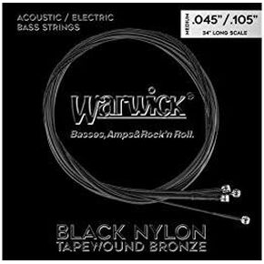 مجموعة أوتار جهير صوتية/كهربائية من النايلون الأسود من وارويك، 4 أوتار، متوسطة، 0.045 بوصة - 105 بوصة، مقياس طويل in Kuwait