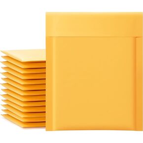 UCGOU Kraft Bubble Mailers 5x8.6 بوصة حجم قابل للاستخدام 5x7 بوصة 50 حزمة مغلفات مبطنة صفراء حزم بريدية للأعمال الصغيرة ذاتية الختم مقاومة للتمزق بوتيك البريد السائب أكياس شحن البريد الفقاعي in Kuwait