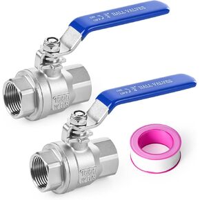 2 Pack 1/2" FNPT 304 Stainless Steel 2-Piece Full Port Ball Valve, 232 PSI Rated Shut Off Valve with Heavy Duty Vinyl Handle for Oil, Gas, and Industrial Fluids in Saudi Arabia