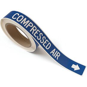 25-Pack Compressed Air Pipe Labels, ASME A13.1 Compliant, 1" x 9.5" with Cuttable Arrow, Blue & White Text, Weatherproof, Permanent Adhesive in Kuwait
