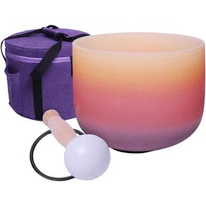 432Hz Perfect Pitch E Note Solar Plexus Chakra Rainbow Colored Frosted Quartz Crystal Singing Bowl 8 inch WIth Heavy Duty Case Bag in Kuwait