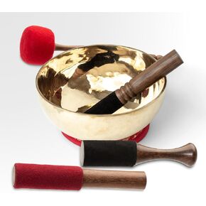 Tibetan Singing Bowl Set – Handcrafted Bronze Himalayan Bowl with Silk Cushion & Mallet | Choose Size & Cushion Color (Harmony Cushion (Red), Medium (7 inches)) in Saudi Arabia