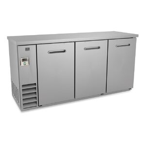 Kelvinator KCHBB72SS 73" Three-Section Solid Door Back Bar Cooler Refrigerator | Refrigerated Storage Cabinet | 20.8 Cu Ft, 73 1/8"W x 36 1/4"H x 24-7/16"D, Stainless Steel Top, Stainless Steel, 115v in Kuwait