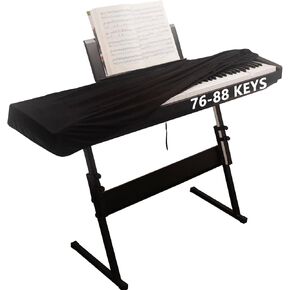 Premium Suede Digital Piano Keyboard Cover for 76-88 Keys - Dust Protection with Elastic Drawstrings & Dual Music Stand Zippers - Play Without Removing - Minimalist Pure Black in Saudi Arabia