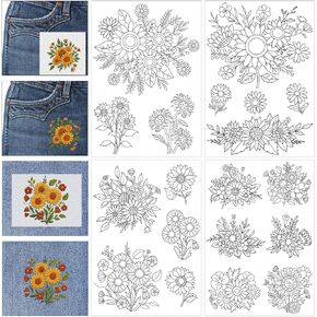 Water Soluble Stabilizer Embroidery Paper - Stick and Stitch Embroidery Paper Wash Away, 124 PCS Embroidery Patterns, Leaves, Butterfly, Mushroom, Book, Flower, Hand Sewing Crafts Gift in Kuwait