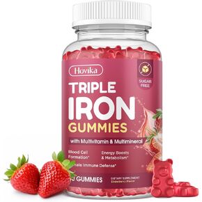 Iron Gummies for Women, Triple Iron Supplement with Multivitamin Iron Gummies with Vitamin C, A, B, Folate, Copper, Zinc for Energy & Blood Support, Immune Health, Vegan, Strawberry Flavor, 60 Counts in Kuwait