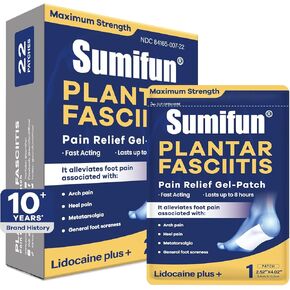 Sumifun Lidocaine Patches for Plantar Fasciitis Relief & Foot & Arch & Heel Pain, 4% Lidocaine Plus 1% Cooling Menthol Pain Relief Patches, Up to 8 Hours Pain Relief, 6x10cm (Large, Count, 22) in Kuwait