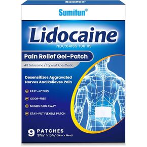 Sumifun Lidocaine Numbing Pain Patches - 9 Counts Maximum OTC Strength Pain Relief for Simple Backache, Muscle Sore, Joint Pain, Sprain, Strain - 5 1/2" X 3 15/16", Fast Acting & Long Lasting 8 Hours in Kuwait