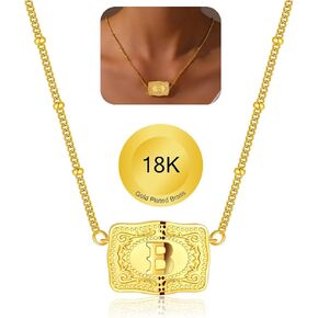 2 Pcs Gold Silver Initial Necklace Bracelet Set for Women, 18K Gold Plated Belt Buckle Initial A-Z Necklace Bracelet Set, Unique Western Style Jewelry Gifts for Women in Saudi Arabia