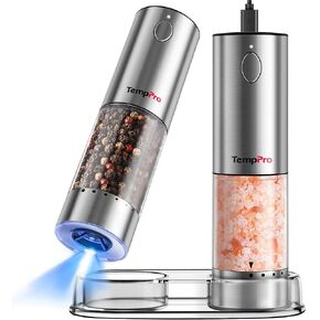 TempPro 100ml Electric Salt and Pepper Grinder Set Rechargeable, Automatic Pepper Grinder Shakers with External Adjustment, Refillable Pepper Mill Set with Cover & LED, 2-Pack(Previously ThermoPro) in Kuwait