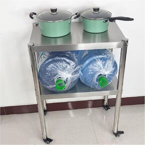 طاولة عمل للمطبخ سميكة من الفولاذ المقاوم للصدأ مكونة من طبقتين مع عجلات عالمية صامتة وتباعد الطبقة السفلية قابل للتعديل (27.6 × 19.7 × 32.3 بوصة) in Kuwait