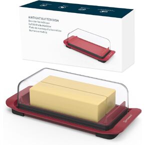 طبق زبدة كبير بيد واحدة من كيتشنداو مع غطاء للسطح، حامل زبدة محكم مع ضغطة واحدة لفتح/إغلاق مشبك الإغلاق الآمن للساحل الشرقي/الساحل الغربي/الأوروبي/زبدة كيريغولد (أبيض) in Kuwait