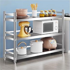3-Layer Kitchen Thickened Stainless Steel Work Table Heightened Fence Design Thickened Column Adjustable Feet Triangular Structure Fixed(47.2x19.7x39.4in) in Saudi Arabia