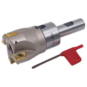 مطحنة وجه قابلة للفهرسة مقاس 2 بوصة 90 درجة CME مع 3/4 بوصة Weldon Shank Arbor، تتضمن إدراجات APKT1604، 4 مزامير in Kuwait