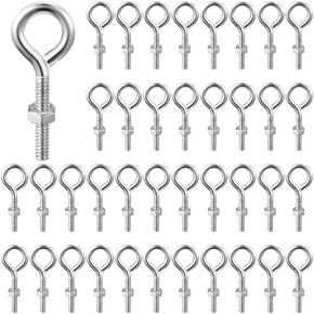 40 Pack Eye Bolts with Nuts 1/4-20 x 2-1/2-Inch Galvanized Steel Eyebolts Eye Hooks Screws for Hanging or Securing Cables Silver DIY Furniture Swing Outdoor Use in Kuwait