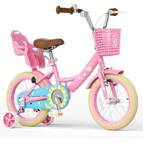 Glaf Toddler Girls Bike for Age 2-9 Years 12 14 16 Inch Girls Bike with Training Wheels and Doll Seat Kids Bike Bicycle with Basket,Adjustable Seat,Bell in Kuwait