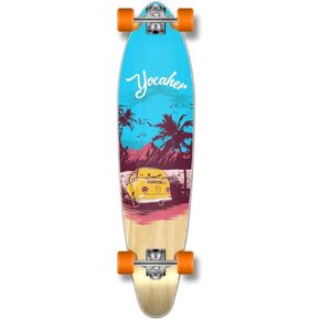 Yocaher Longboard Skateboard Complete Kicktail Cruiser 40 بوصة × 10 بوصة مع شريط قبضة أسود ممتاز، شاحنة من سبائك الألومنيوم شديدة التحمل، عجلات طويلة 71 مم (كاملة - كيكتيل - أزرق وأحمر) in Kuwait