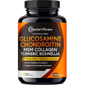 Doctor's Recipes Glucosamine Chondroitin MSM Turmeric Quercetin, Movement Support Supplement for Men & Women, with Black Pepper for High Absorption, Mobility & Flexibility, No Shellfish, 240 Tablets in Kuwait