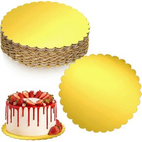 25 حزمة من ألواح الكيك الذهبية مقاس 10 بوصة، دوائر الكيك من الورق المقوى الذهبي، لوحة دوائر الكيك بحافة صدفية ومضادة للدهون، دوائر دائرية من الورق المقوى لتزيين حفلات الزفاف وأعياد الميلاد (ذهبي) in Kuwait