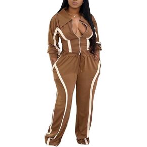 Geulis Fall Sweatsuits Women 2 Piece Outfit Long Sleeve Zipper Cropped Jacket Drawstring Wide Leg Sweatpants Set in Kuwait