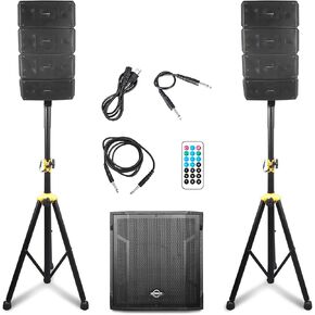 LOTAWAY GWS-042 Powered Line Array Speaker System with 15" Wooden Active Subwoofer, 2200W Professional DJ Sound System with Smart DSP, 3-Channel Mixer, Bluetooth TWS for Church, Club, Live Events in Saudi Arabia