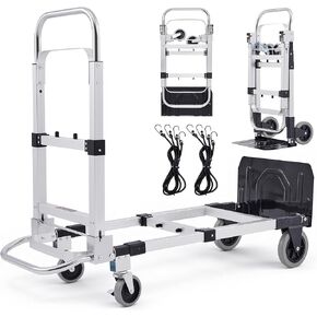 CREWORKS 3 in 1 Convertible Hand Truck Dolly with Brakes,Heavy Duty Folding Hand Truck with 600LB Capacity,Portable Dolly Cart with Rubber Wheels and Telescoping Handles for Moving in Kuwait