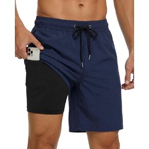 Justay Mens Swim Trunks with Compression Liner 2 in 1 Quick Dry Board Shorts Bathing Suit Swimming Trunks for Men in Kuwait