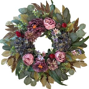 Wanna-Cul 24 بوصة الزهور الزهور لديكور الباب الأمامي ، إكليلا من الباب الأمامي الربيعي مع زهور الفاوانيا الوردي والأرجواني وزهرة الكرة المركزية الأزرق الزرقاء لحفل الزفاف أو الزفاف الداخلي والخارجي الزهور in Kuwait