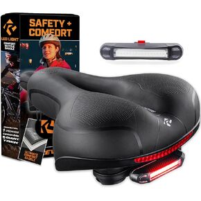 Revere Memory Foam Wide Bike Seat with Rear LED Safety Light – Waterproof, Shock-Absorbing Ergonomic Saddle for Road, Mountain, Cruiser & Exercise Bikes in Kuwait