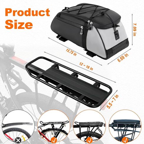 WILDKEN Bike Rack Bag for Ebike Bicycle, 12L Waterproof Reflective Rear Bike Rack Bags Bicycle Electric Bike Trunk Bag, Cycling Storage Saddle Bag with Shoulder Strap for Commuter Travel Outdoor in Kuwait