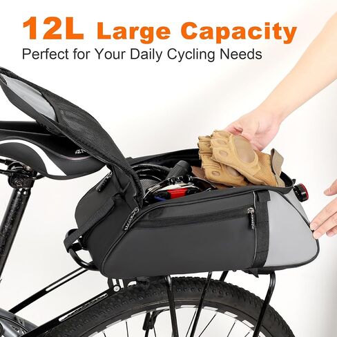WILDKEN Bike Rack Bag for Ebike Bicycle, 12L Waterproof Reflective Rear Bike Rack Bags Bicycle Electric Bike Trunk Bag, Cycling Storage Saddle Bag with Shoulder Strap for Commuter Travel Outdoor in Kuwait